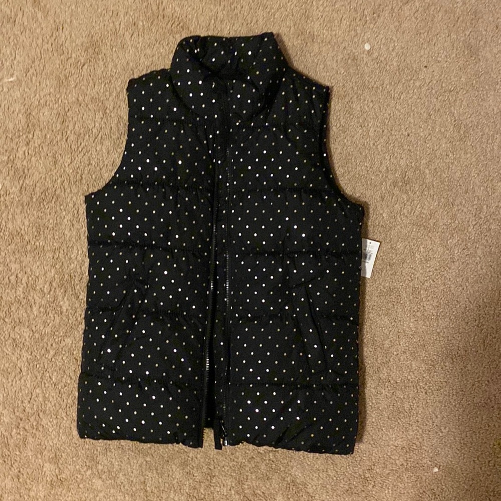 Black silver dotted puffer vest